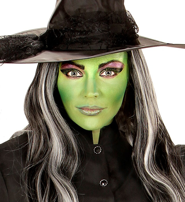 Make-up Set Hexe mit schwarzen und grünen Schminkfarben, Pinsel und Schminkstiften
