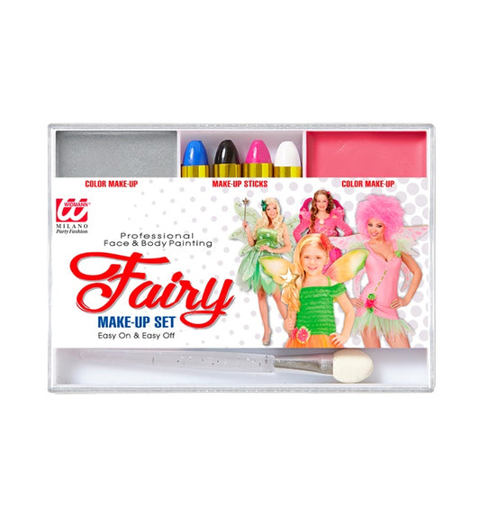 Make-up Set Fee mit vier Schminkstiften und silber-rosa Farben für Fasnacht