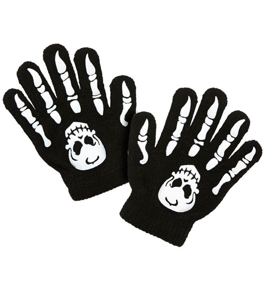 Kinder Knochenskelett Handschuhe mit Totenkopf aus Wolle