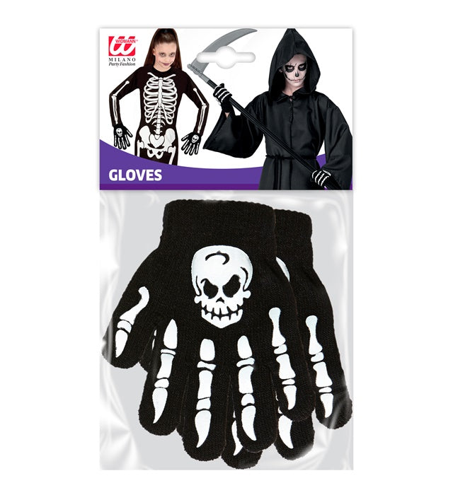 Kinder Knochenskelett Handschuhe mit Totenkopf aus Wolle