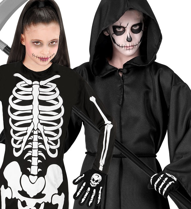 Kinder Knochenskelett Handschuhe mit Totenkopf aus Wolle