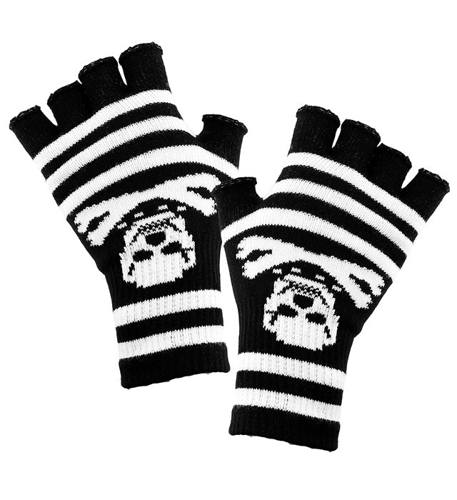 Fingerlose Handschuhe aus Wolle mit Totenkopf-Design für Halloween und Fasnacht