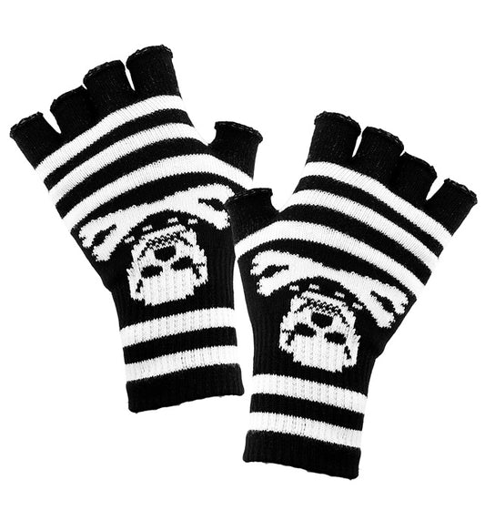 Fingerlose Handschuhe aus Wolle mit Totenkopf-Design für Halloween und Fasnacht