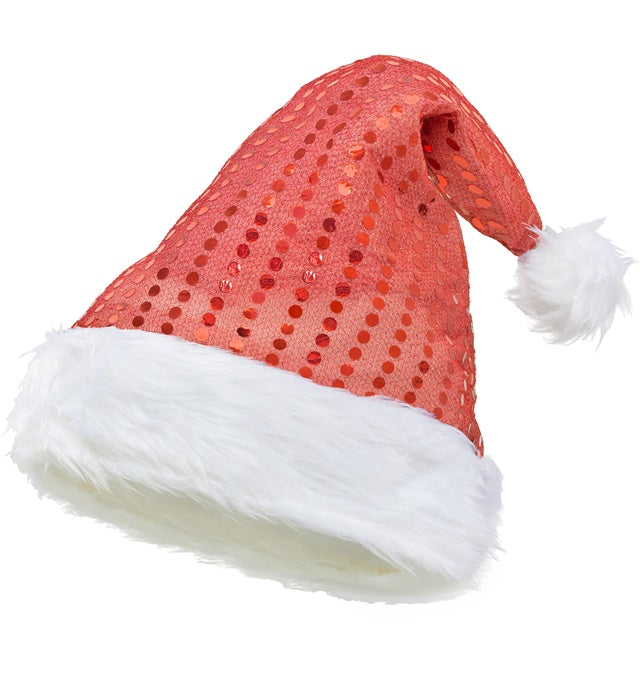 Weihnachtsmannmütze aus roten Pailletten mit weißem Bommel