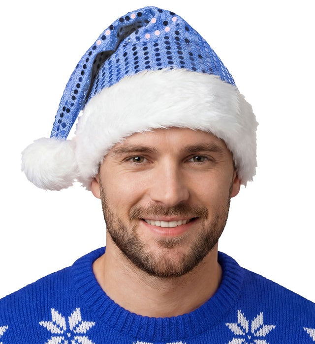 Weihnachtsmannmütze aus roten Pailletten mit weissem Rand