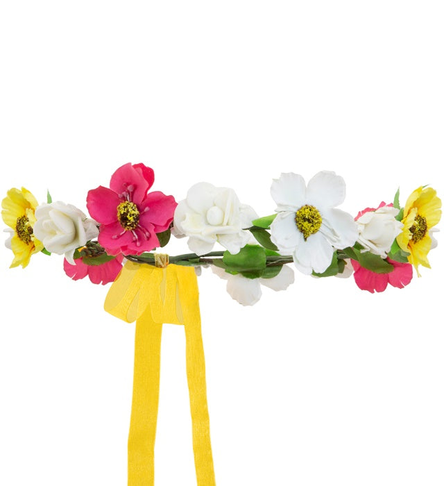 Farbenfrohes Blumendiadem mit Bändern für Fasnachtskostüm