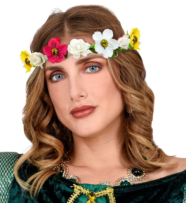 Farbenfrohes Blumendiadem mit Bändern für Fasnachtskostüm