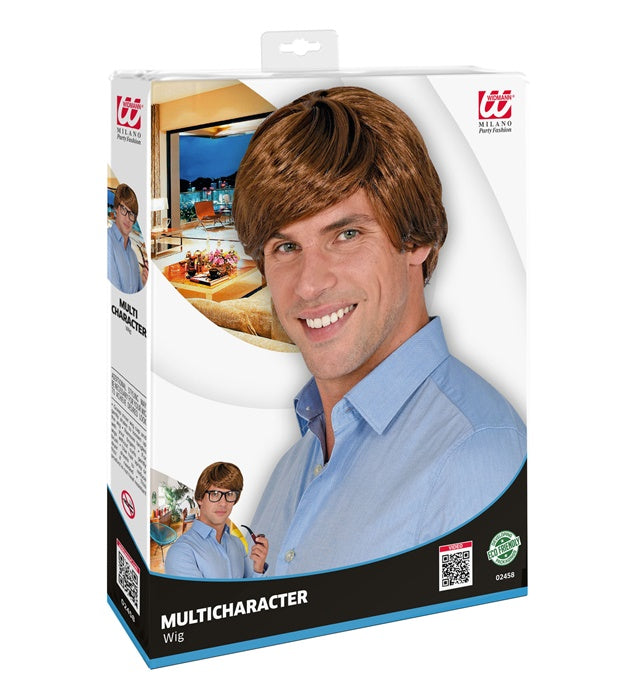 Braune Perücke für Fasnacht und Karneval in Verpackung
