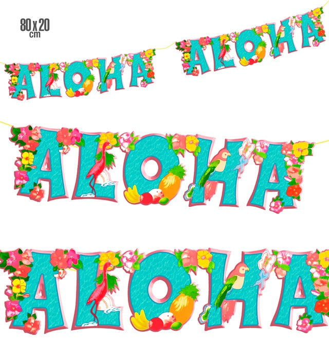 Bunte Aloha-Girlande mit tropischem Design, 80 x 20 cm