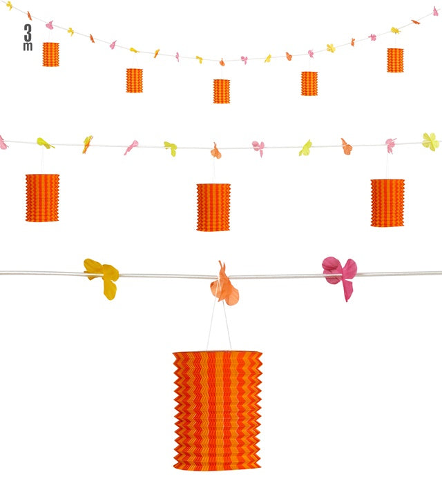Orange-gelbe Laternengirlande mit Blumen, 3 Meter lang, festliche Dekoration