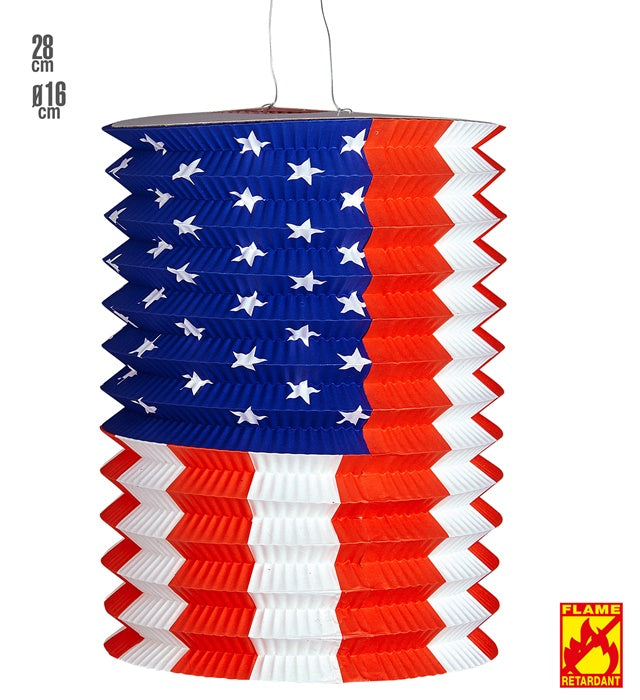 USA Laterne rund mit amerikanischer Flagge, Ø 16 cm und 28 cm, schwer entflammbar