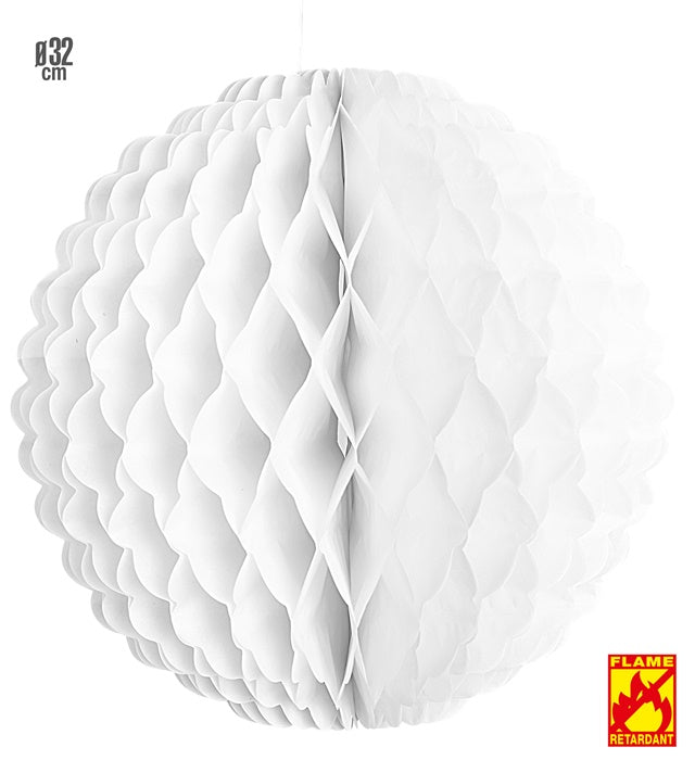 Weisser Wabenball Lampion mit 32 cm Durchmesser als Fasnachtsdekoration