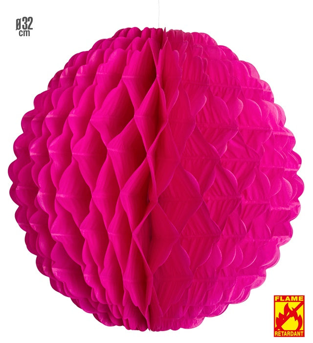 Pinker Wabenball Lampion mit 32 cm Durchmesser als Fasnachtsdekoration
