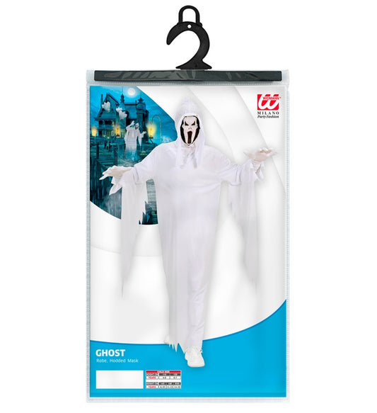 Gespenst-Kostüm mit langer Tunika und Kapuzenmaske für Fasnacht und Halloween