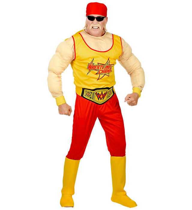Wrestling Champion Muskel-Overall Kostüm mit Gürtel, Stiefelüberziehern und Bandana