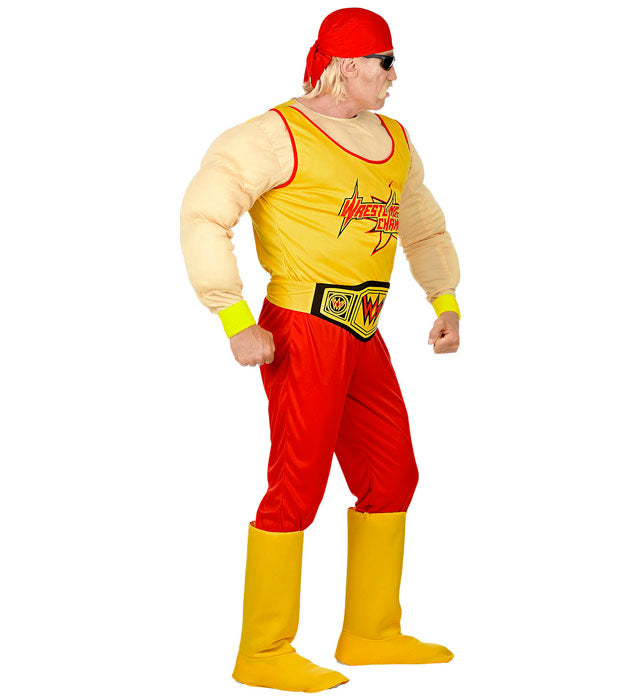 Wrestling Champion Muskel-Overall Kostüm mit Gürtel, Stiefelüberziehern und Bandana