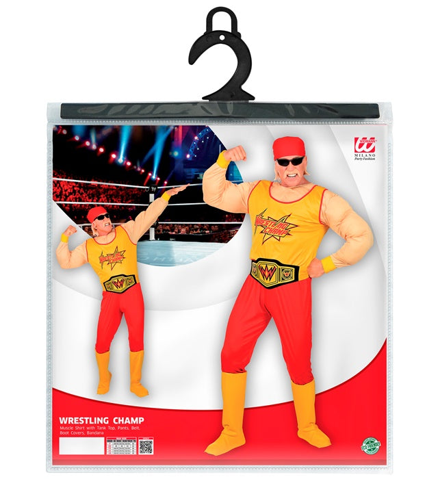 Wrestling Champion Muskel-Overall Kostüm mit Gürtel, Stiefelüberziehern und Bandana
