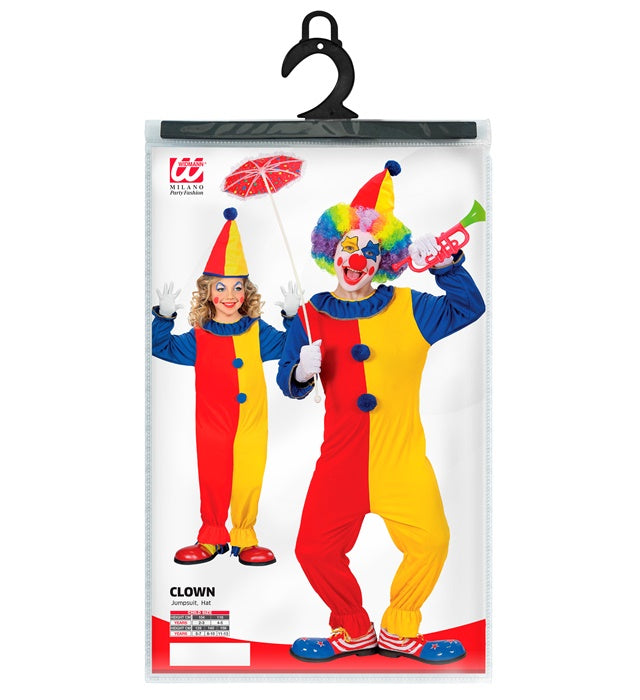 Farbintensives Clown-Kostüm bestehend aus Kleid und Hut für Fasnacht und Karneval
