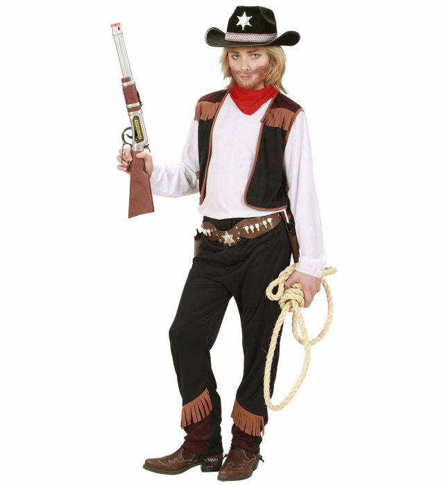Cowboy-Kostüm Set mit kariertem Hemd, Weste, Hose und rotem Halstuch