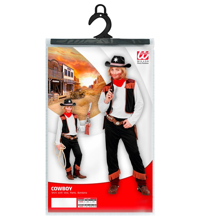 Cowboy-Kostüm Set mit kariertem Hemd, Weste, Hose und rotem Halstuch