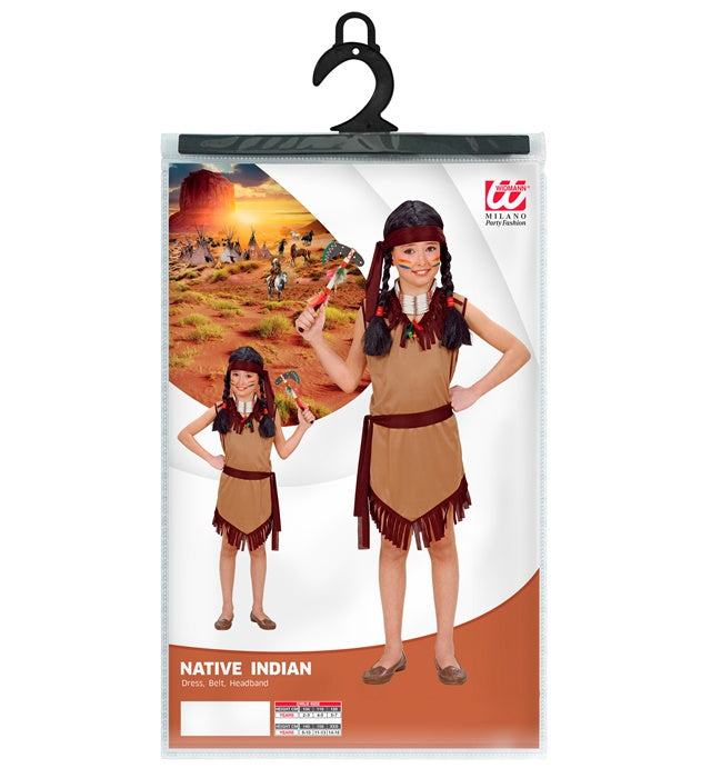Indianerin Kostüm bestehend aus Kleid, Gürtel und Stirnband in traditionellem Design