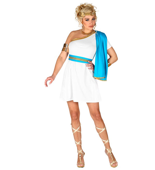 Griechische Göttin Kostüm mit fließendem Kleid, Schärpe und goldfarbenem Lorbeerkranz