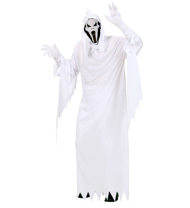 Schwarze Gespenster-Tunika mit Kapuze und Maske für Fasnacht und Halloween
