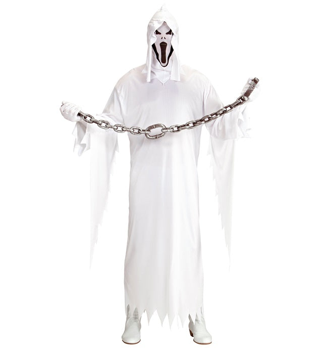 Schwarze Gespenster-Tunika mit Kapuze und Maske für Fasnacht und Halloween
