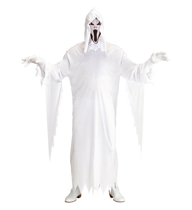 Schwarze Gespenster-Tunika mit Kapuze und Maske für Fasnacht und Halloween