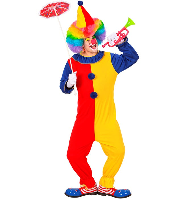 Bunter Clown-Overall mit passendem Hut für Fasnacht und Karneval
