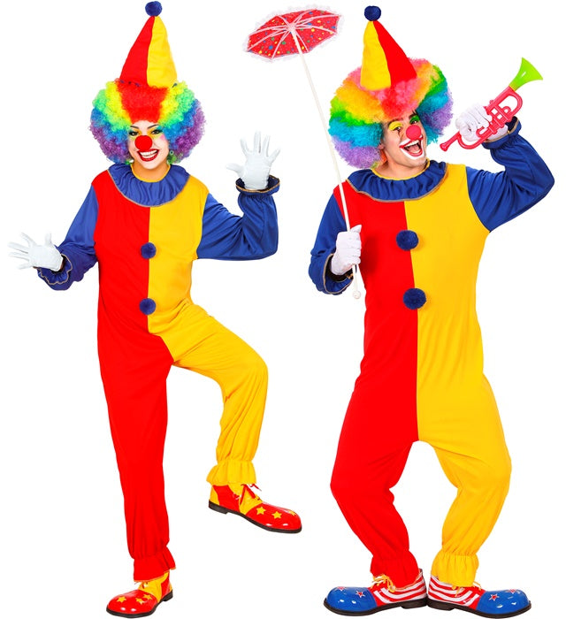 Bunter Clown-Overall mit passendem Hut für Fasnacht und Karneval