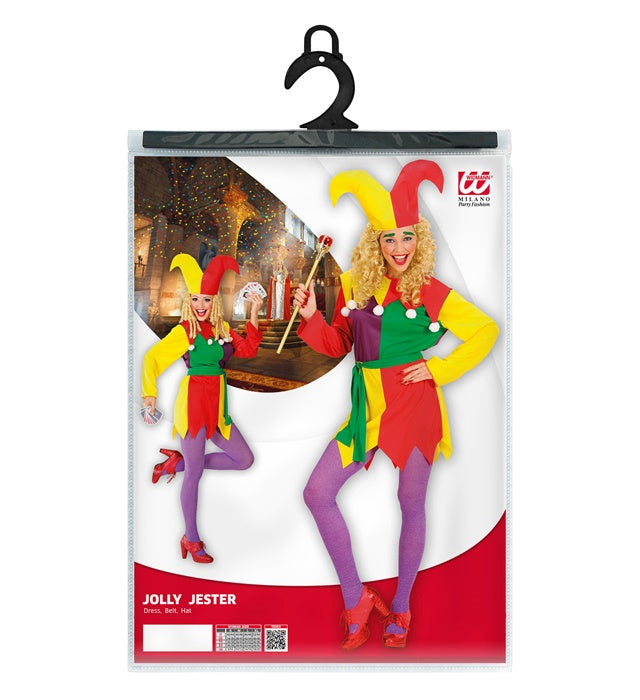 Buntes Fasnacht-Kostüm bestehend aus Kleid, Gürtel und Hut für Karneval