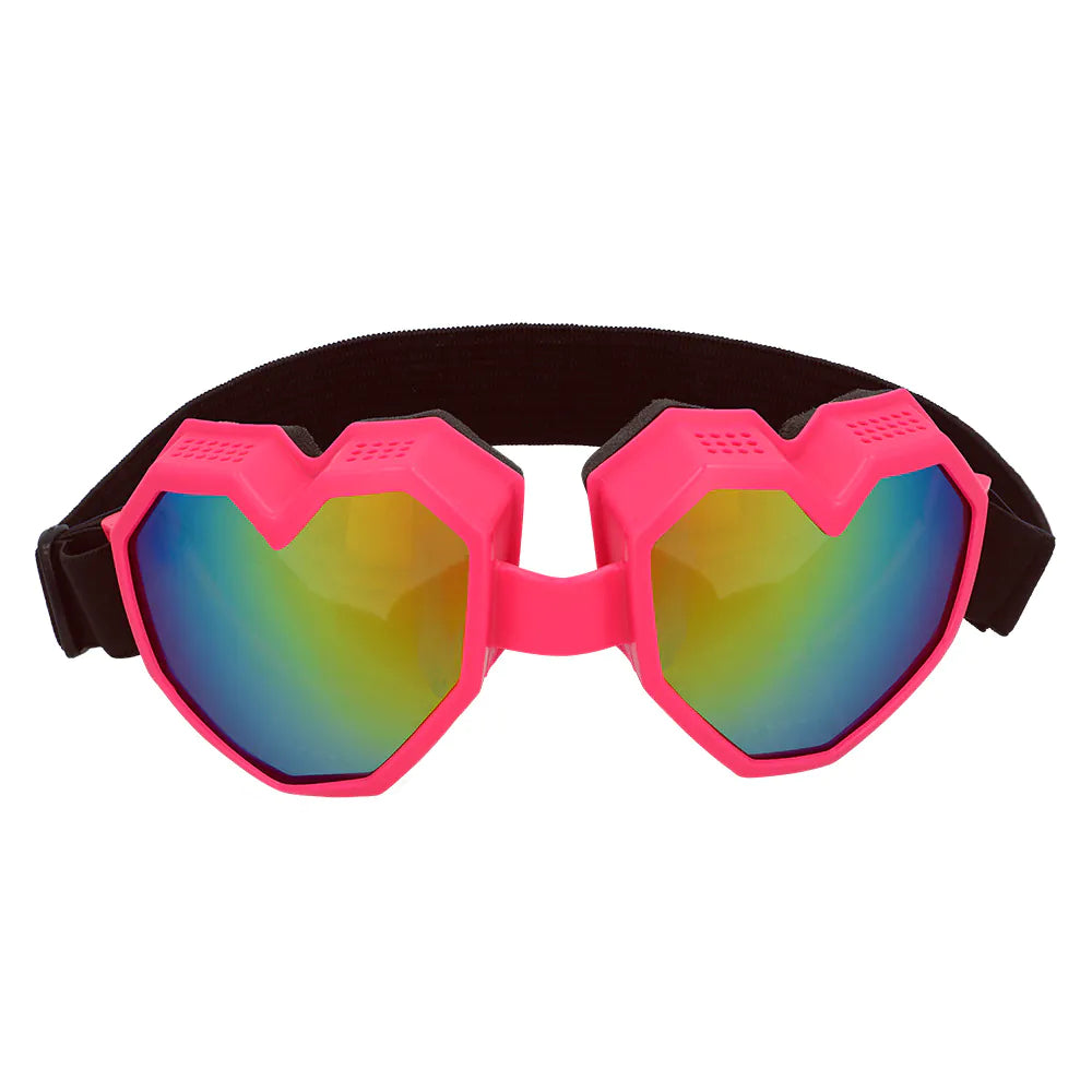 Neonpinkfarbene Skibrille mit herzförmigem Rahmen und UV-Schutz für Festival und Après-Ski