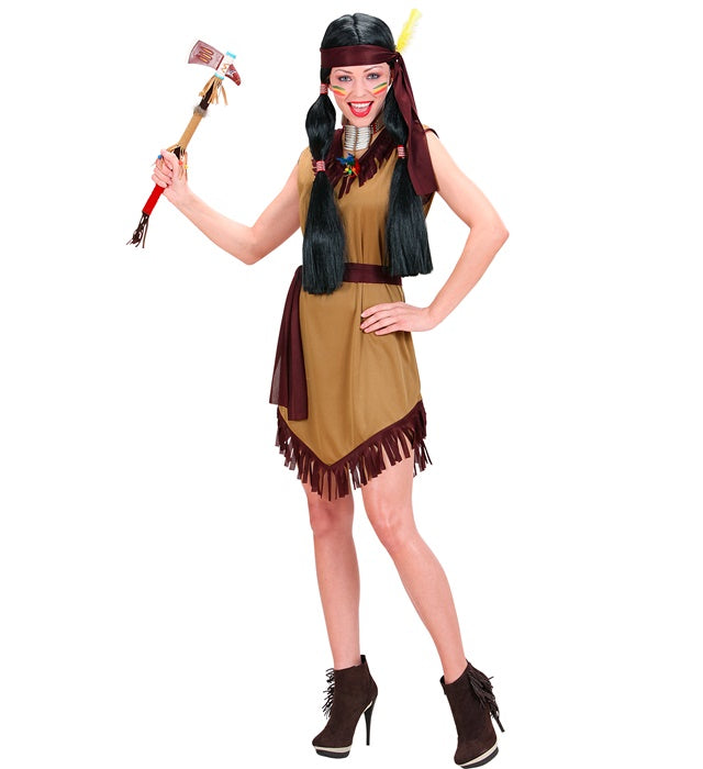 Indianerin Kostüm mit Kleid, Gürtel und Stirnband für Fasnacht
