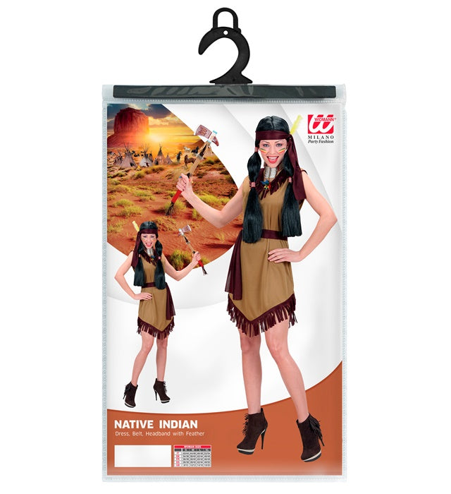 Indianerin Kostüm mit Kleid, Gürtel und Stirnband für Fasnacht