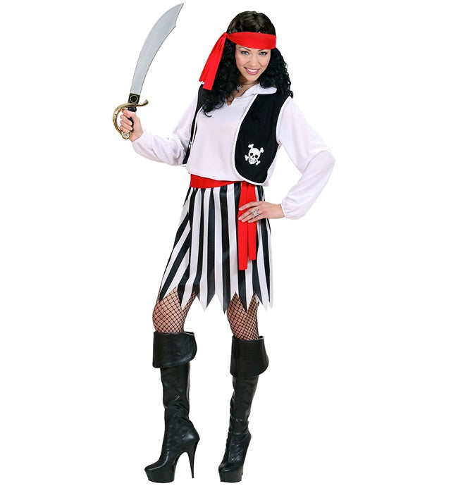 Piratin Kostüm mit Hemd, Weste, Rock, Gürtel und Kopftuch für Fasnacht