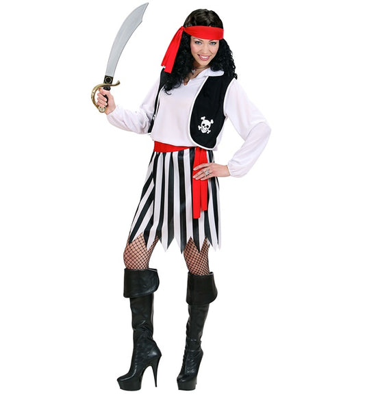 Piratin Kostüm mit Hemd, Weste, Rock, Gürtel und Kopftuch für Fasnacht