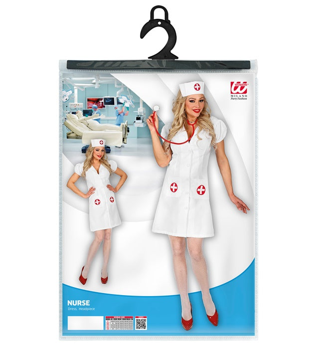 Krankenschwester-Kostüm mit weißem Kleid und Haube für Fasnacht