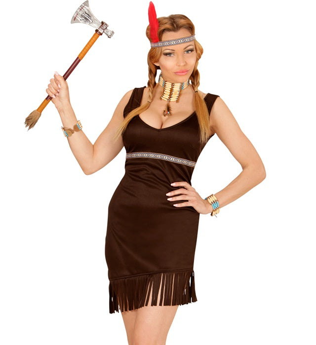 Indianerinnen-Kostüm Kleid mit Feder-Stirnband für Fasnacht