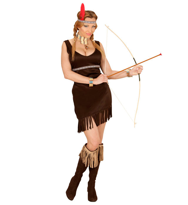 Indianerinnen-Kostüm Kleid mit Feder-Stirnband für Fasnacht