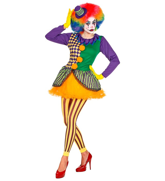 Evil Joker Kostüm-Set mit Kleid, Leggings und Minihut für Fasnacht
