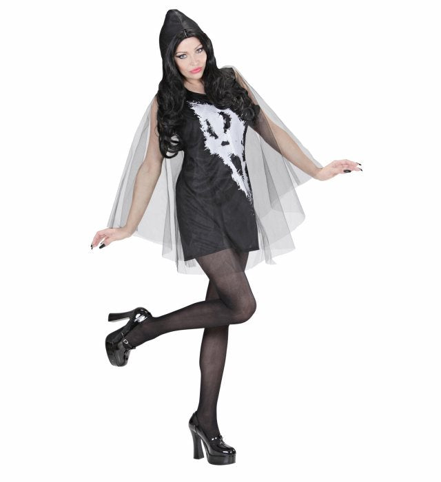 Screaming Ghost Lady Kostüm Damenkleid mit Poncho für Fasnacht und Halloween