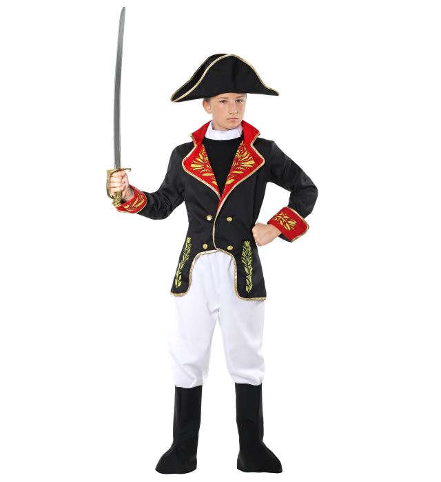 Napoleon-Kostüm mit Jacke, Hose, Stiefelüberziehern und Hut für Fasnacht