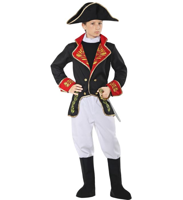 Napoleon-Kostüm mit Jacke, Hose, Stiefelüberziehern und Hut für Fasnacht