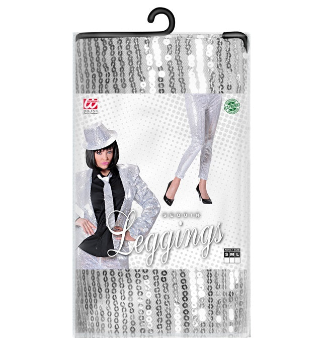 Silberne Paillettenleggings glänzend für Fasnacht und Karneval