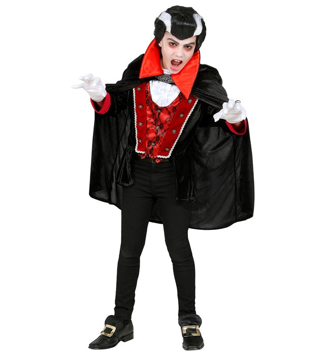Viktorianisches Vampir-Kostüm mit Weste, Jabot und Umhang in dunklem Design