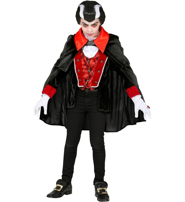 Viktorianisches Vampir-Kostüm mit Weste, Jabot und Umhang in dunklem Design