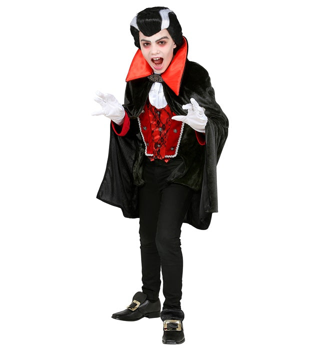 Viktorianisches Vampir-Kostüm mit Weste, Jabot und Umhang in dunklem Design