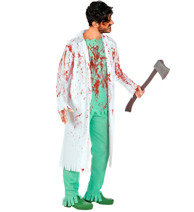 Zombie Chirurg Kostüm mit blutverschmiertem Laborkittel, Hose und Handschuhen