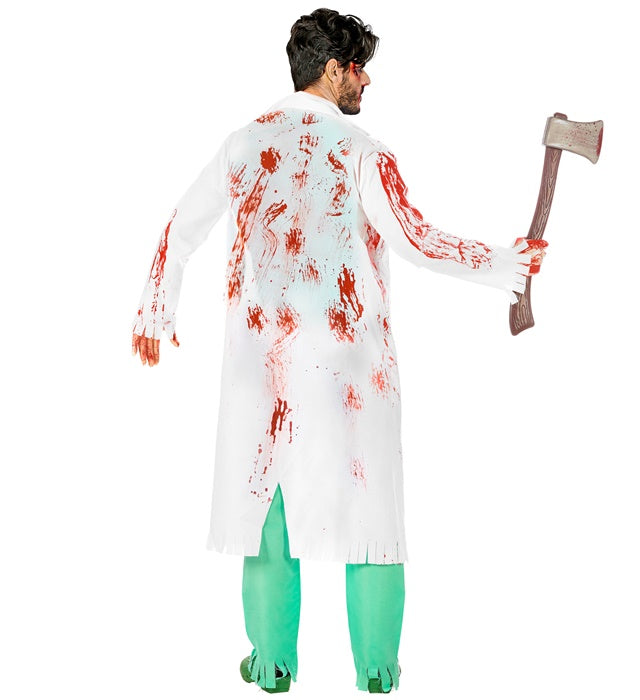 Zombie Chirurg Kostüm mit blutverschmiertem Laborkittel, Hose und Handschuhen